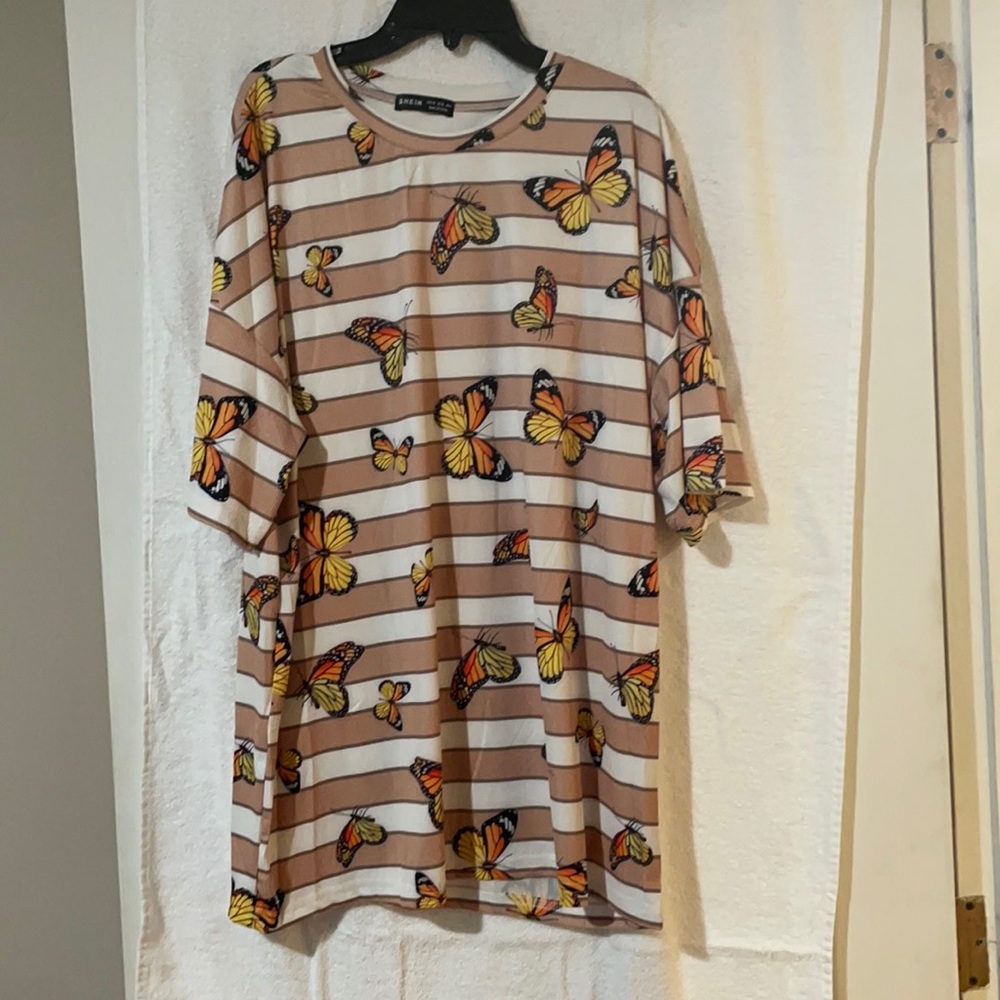Butterfly And Striped Oversized Tee